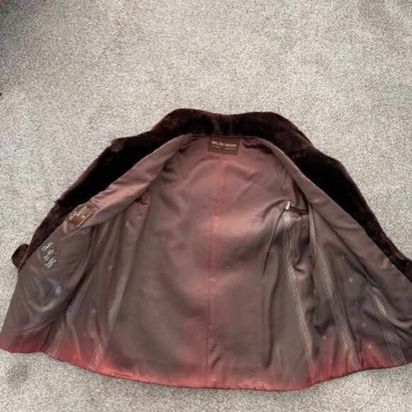VINTAGE 50s Mouton Sheepskin Fur Chocolate Brown Coat Large - Picture 12 of 16